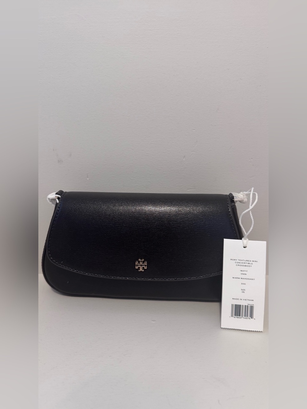 Tory Burch Warm Mahogany Textured Mini Convertible Crossbody with Gold Logo